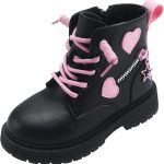 حذاء بطول الكاحل للبنات من كيويا، حذاء برقبة قصيرة بطول الكاحل بنمط قلوب رترو مع سحاب للاطفال غير قابل للانزلاق، مقاس 26-34