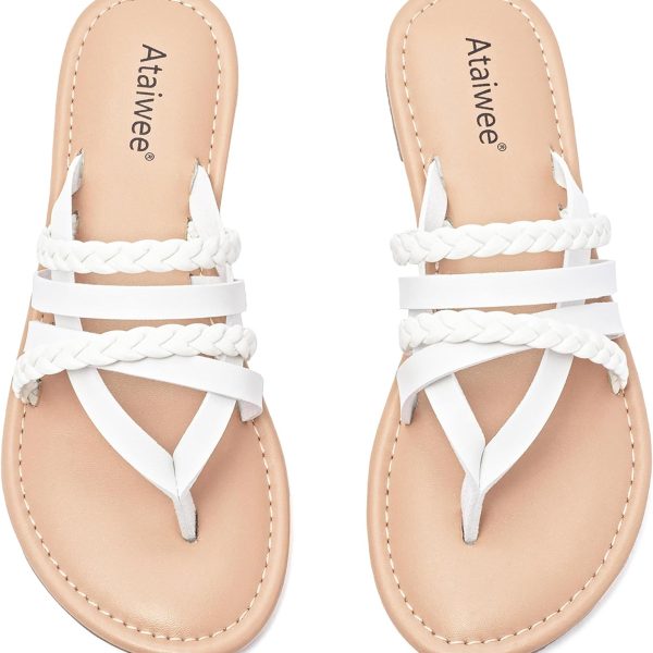 Ataiwee Women's Flat Slide Sandals - Comfortable, Casual Slip-on Soft Summer Flat Sandals.