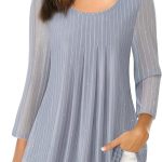 بلوزة طويلة للنساء بأكمام 3/4 كاجوال فضفاضة بتصميم مشجر قميص شبكي بطيات من فالوليا