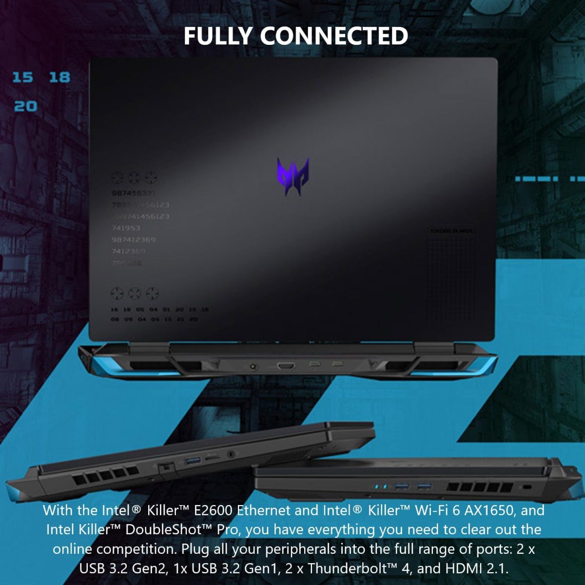 ⁦ايسر لابتوب العاب بريداتور هيليوس نيو 16 الجيل 14 انتل كور i9-14900HX 24 نواة حتى 5.80GHz/8GB انفيديا RTX4070/16 انش 240Hz/واي فاي 6E/RGB KB/ويندوز 11 هوم/اسود (16GB RAM | 1TB SSD)⁩ - الصورة ⁦9⁩