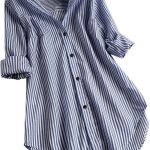 بلوزة نسائية برقبة على شكل حرف V واكمام طويلة بازرار من ايه ايه اي ايه اي، تي شيرت صيفي عصري مخطط مطبوع سادة