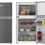 ثلاجة صغيرة بباب مزدوج سعة 135 لتر 88 لتر من نيكاي، ثلاجة صغيرة بباب مزدوج مع قطاعة خضروات وارفف زجاجية قابلة للتعديل، ثلاجة صغيرة للمنزل والمطبخ وغرفة النوم والمكتب والفنادق، NRF135DDS، فضي