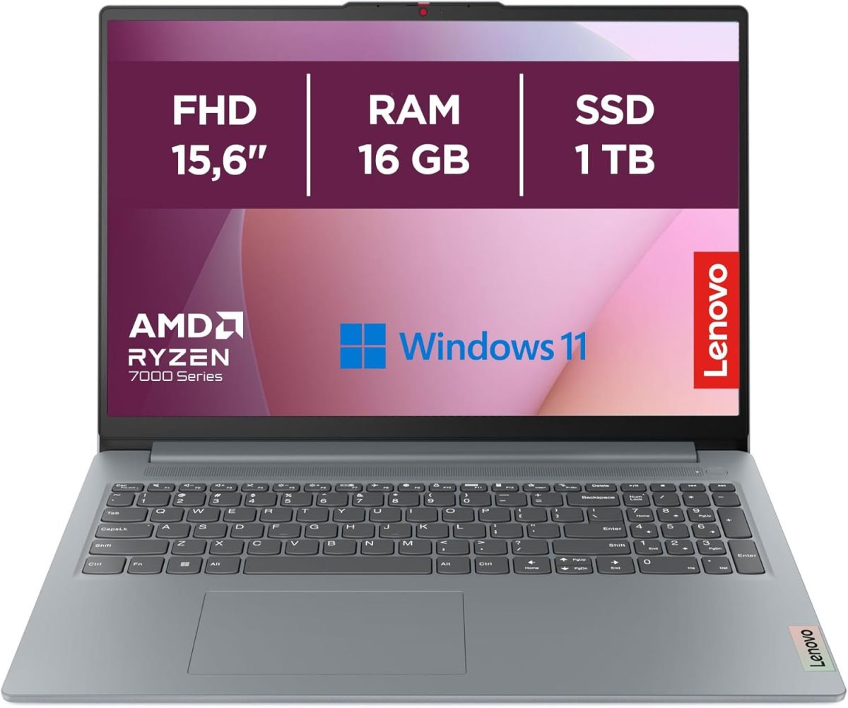 لابتوب لينوفو ايديا باد سليم 3 15.6 انش FHD - (AMD رايزن 7 7730U، ذاكرة رام 16 جيجابايت، هارد SSD 1 تيرابايت، بطاقة رسومات مدمجة، ويندوز 11 هوم، واي فاي 6) - رمادي اركتيك، حصري من أمازون
