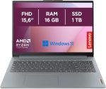 لابتوب لينوفو ايديا باد سليم 3 15.6 انش FHD - (AMD رايزن 7 7730U، ذاكرة رام 16 جيجابايت، هارد SSD 1 تيرابايت، بطاقة رسومات مدمجة، ويندوز 11 هوم، واي فاي 6) - رمادي اركتيك، حصري من أمازون