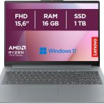 لابتوب لينوفو ايديا باد سليم 3 15.6 انش FHD - (AMD رايزن 7 7730U، ذاكرة رام 16 جيجابايت، هارد SSD 1 تيرابايت، بطاقة رسومات مدمجة، ويندوز 11 هوم، واي فاي 6) - رمادي اركتيك، حصري من أمازون