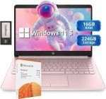 HP لابتوب ستريم 14 انش HD برايت فيو، معالج انتل سيليرون N4120، ذاكرة RAM 16GB، تخزين 64GB، بطاقة رسومات انتل HD، كاميرا ويب 720p، اوفيس 365 لمدة عام، زهري، ويندوز 11 اس، بطاقة USB 32GB هوت فيس