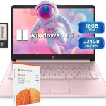 HP لابتوب ستريم 14 انش HD برايت فيو، معالج انتل سيليرون N4120، ذاكرة RAM 16GB، تخزين 64GB، بطاقة رسومات انتل HD، كاميرا ويب 720p، اوفيس 365 لمدة عام، زهري، ويندوز 11 اس، بطاقة USB 32GB هوت فيس