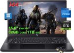 ايسر لابتوب العاب نيترو في 15 بشاشة FHD IPS 15.6 انش 144Hz ومعالج انتل 10 كور i7-13620H وذاكرة DDR5 سعة 32GB وSSD سعة 1TB وبطاقة جيفورس RTX 4060 واضاءة خلفية USB-C وويندوز 11 برو مع ملحق DLCA