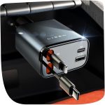 ليسين شاحن سيارة ايفون قابل للسحب 4 في واحد [69 واط]، محول شاحن سيارة USB C سريع الشحن مع كيبل سلك قابل للسحب، منظم سيارة لموبايل ايفون 15 برو ماكس بلس