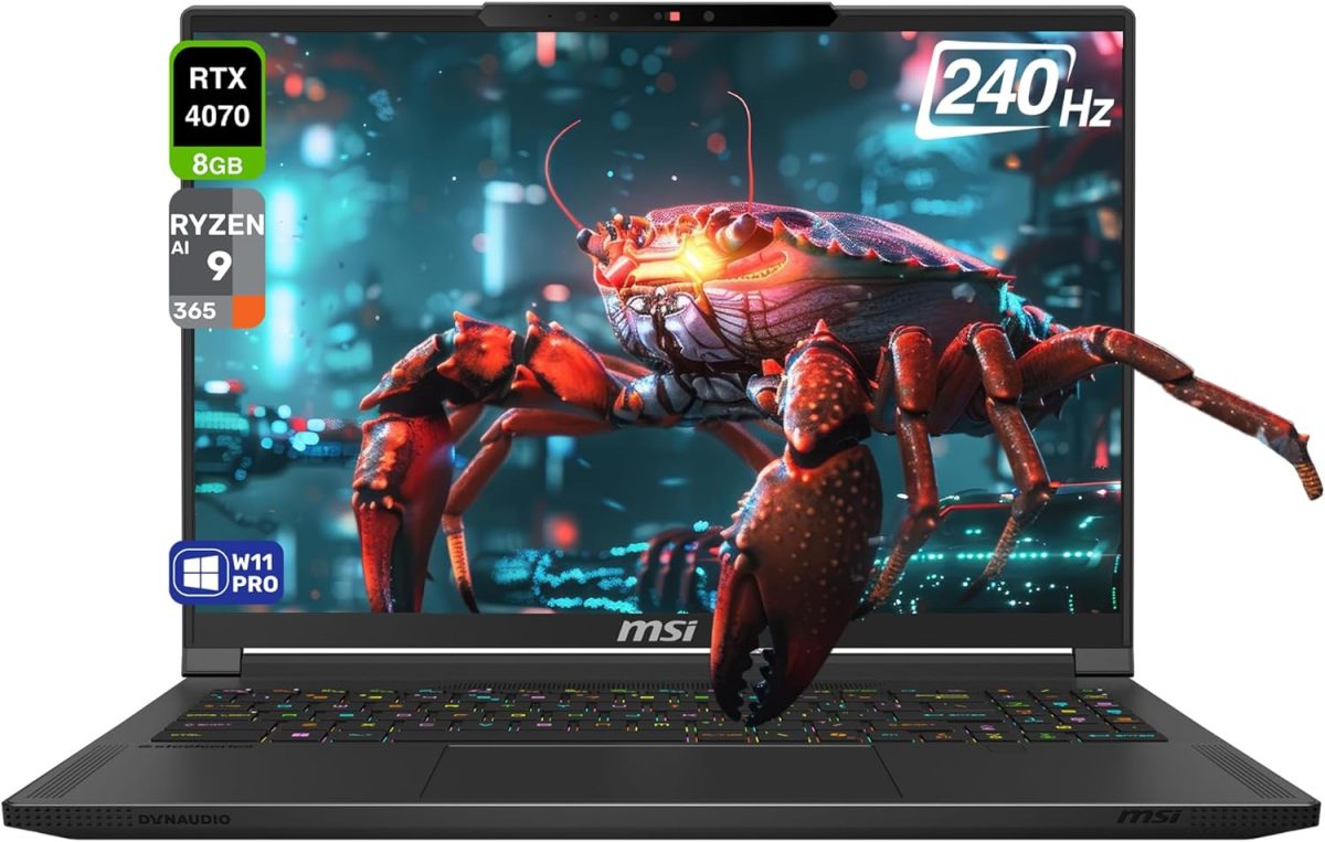 MSI لابتوب العاب ستيلث A16 AI+ كوبايلوت، AMD رايزن AI 9-365، 32GB LPDDR5X RAM، 4TB PCIe SSD، شاشة 16 انش QHD (2560x1600) 240Hz، انفيديا جي فورس RTX 4070، كيبورد باضاءة خلفية، W11 برو، اسود