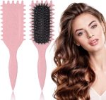 اكسيفور فرشاة باونس كيرل، فرشاة شعر مضادة للكهرباء الساكنة، فرشاة فك التشابك، فرشاة الشعر المجعد، فرشاة تحديد الشعر المجعد، فرشاة لفك تشابك الشعر وتشكيل وتحديد التجعيدات (بينك)