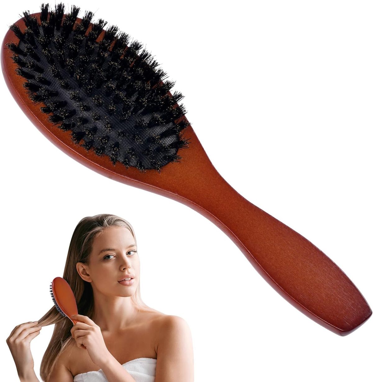 فرشاة شعر بشعيرات خنزير، شعيرات طبيعية ناعمة 100% للشعر الرقيق والناعم للنساء والرجال والاطفال لتحسين ملمس الشعر واستعادة لمعانه وتجعل الشعر ناعمًا وصحيًا