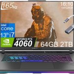 اسس لابتوب روج ستريكس G16 للالعاب 16/انش FHD+ 165Hz (انتل كور i7-13650H جيل 13، 64GB DDR5 RAM، 2TB PCIe SSD، جيسي RTX 4060 8GB) اضاءة خلفية RGB، ثاندربولت 4، واي فاي 6E، كيبل IST، ويندوز 11 هوم-2023