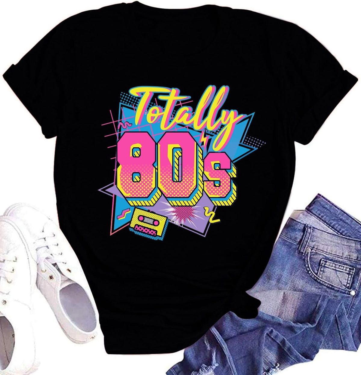 تي شيرت نسائي مطبوع عليه عبارة «I Love The 80s» من الثمانينيات، بأكمام قصيرة، فستان رترو فاخر للحفلات