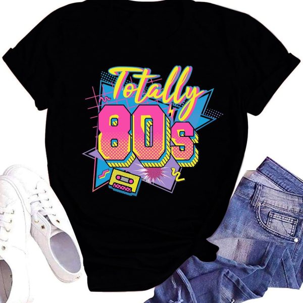 تي شيرت نسائي مطبوع عليه عبارة «I Love The 80s» من الثمانينيات، بأكمام قصيرة، فستان رترو فاخر للحفلات