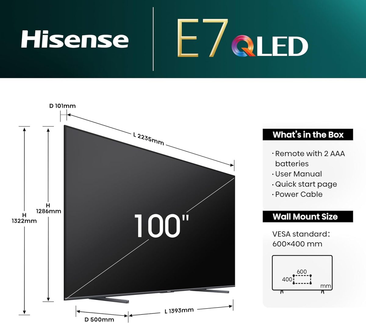 ⁦هايسينس تلفزيون ذكي QLED 100 بوصة 144Hz 100E7N - لون كوانتوم دوت ومضخم صوت مدمج ودولبي فيجن اتموس ووضع صانع الأفلام ويوتيوب ونتفليكس وشاهد وديزني بلس (2025 جديد)⁩ - الصورة ⁦7⁩