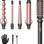 مجموعة عصا تمويج الشعر 5 في 1 من ويفي توك، مجموعة مكواة تمويج متعددة مع فرشاة حرارية و4 قطع سيراميك قابلة للتبديل (0.5 انش - 1.25 انش)، تسخين فوري (ذهبي وردي)