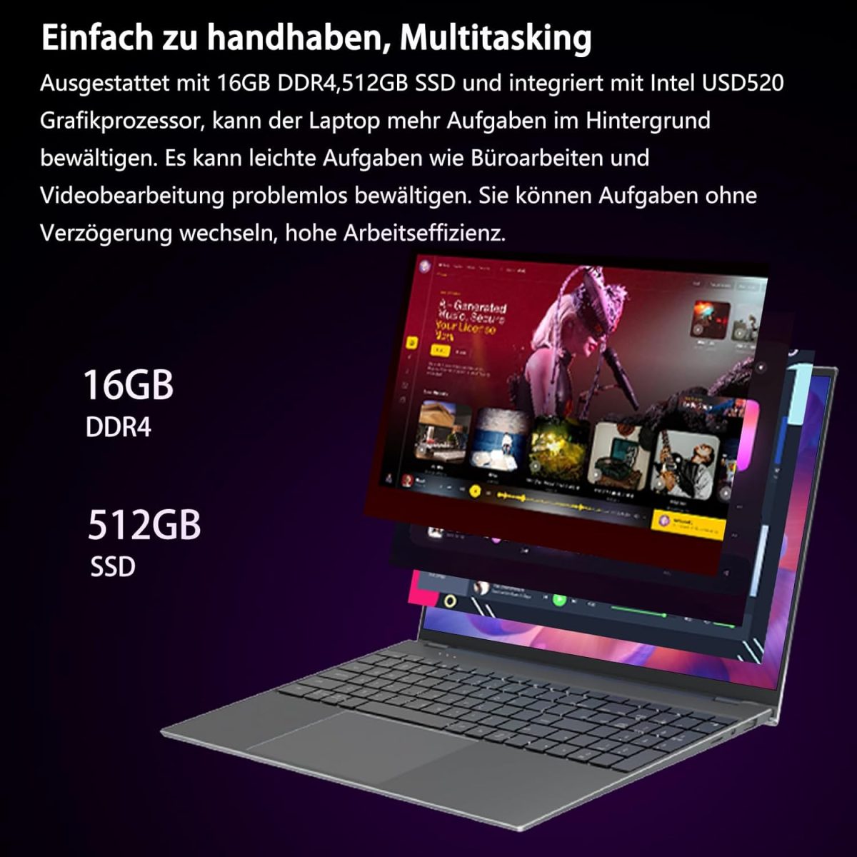 ⁦Morostron 15.6 Inch Touch Laptop with Full Metal Housing High-End 16GB DDR4+512GB SSD, Quad-Core N95 3.4GHz Processor, 1920×1080 Full HD IPS Screen⁩ - الصورة ⁦8⁩
