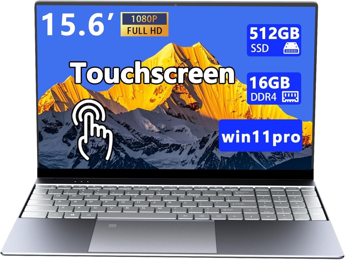 Morostron 15.6 Inch Touch Laptop with Full Metal Housing High-End 16GB DDR4+512GB SSD, Quad-Core N95 3.4GHz Processor, 1920×1080 Full HD IPS Screen