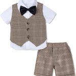 اخضر نعناعي طقم بدلة جنتلمان مكون من 3 قطع للاولاد الصغار مكون من قميص وربطة عنق ومعطف صدرية وشورت، المقاس: 1-6 سنوات