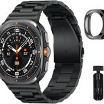 سومك سوار بدون فجوات متوافق مع ساعة سامسونج جالاكسي 7 الترا 47 ملم 2024 سوار بديل معدني من الستانلس ستيل للنساء والرجال لون اسود