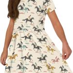 فستان باكمام قصيرة للبنات مع جيوب لطيفة، ملابس صيفية للبنات الصغيرات 2-12