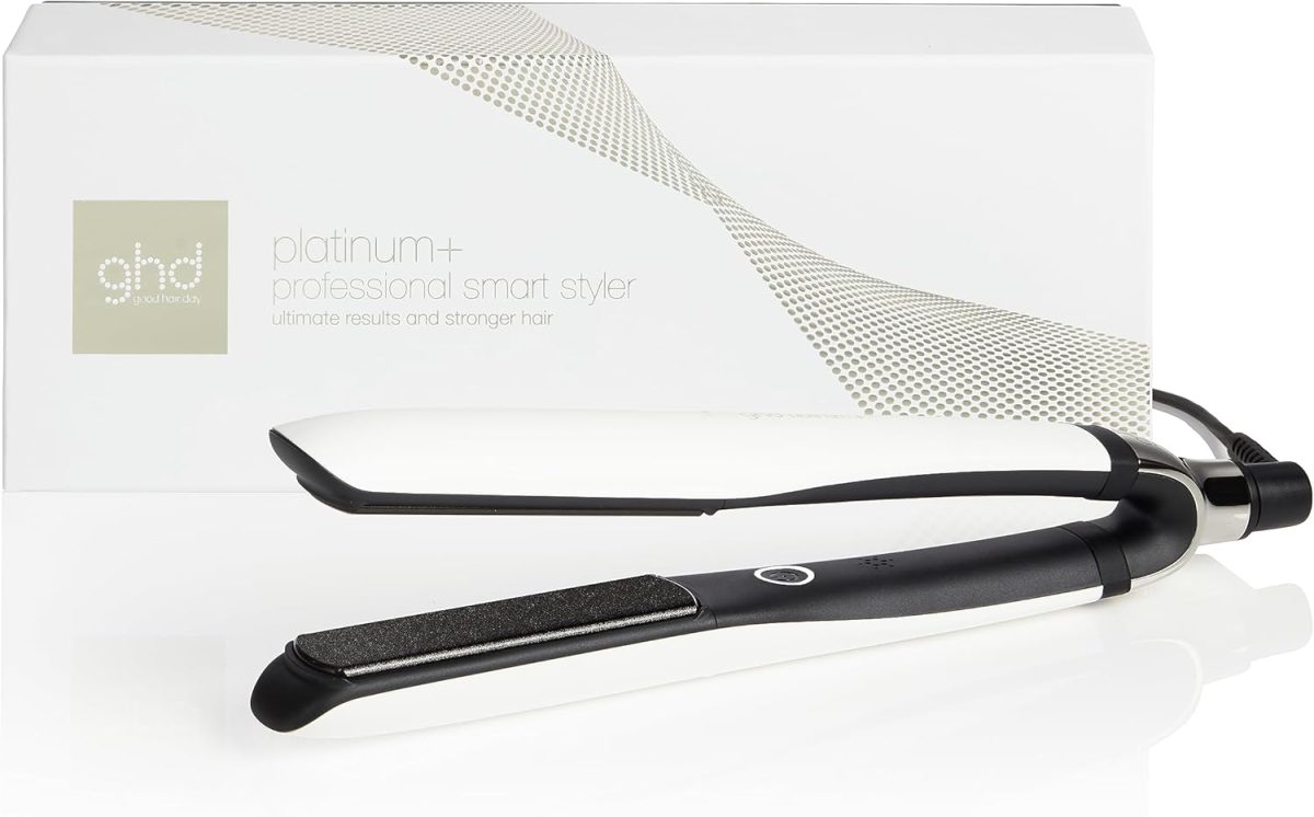 ghd Platinum+ Hair Straightener & Professional Styler in White - More Strength, Shine & Colour Protection - for All Hair Types - (UK Plug)
