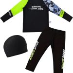 Happy Cherry Boys Three Piece Rash Guard Swimsuits with Hat Kids Long Sleeve Sunsuit Swimwear Sun Protection Bathing Suit
