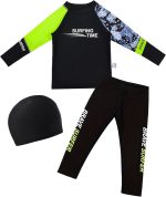 Happy Cherry Boys Three Piece Rash Guard Swimsuits with Hat Kids Long Sleeve Sunsuit Swimwear Sun Protection Bathing Suit