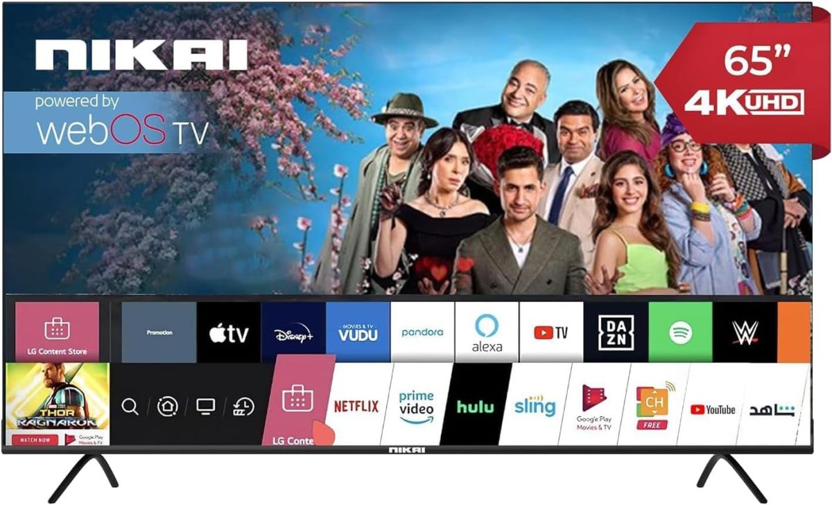 نيكاي تلفزيون سمارت 65 بوصة UHD LED ويب او اس من سلسلة بلاتينيوم، جهاز تحكم عن بعد سحري وشاشة سينما 4K الترا اتش دي ار، صوت دولبي، تحكم صوتي ذكي، تطبيقات يوتيوب ونتفليكس وشاهد - NIK65MEU4STN