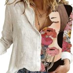 قميص من الصوف والكتان للنساء من ايه اس جيه اتش دبليو اتش اكس، بلوزة بطباعة خريفية، مقاس L، قميص سيدة مكتب جديد