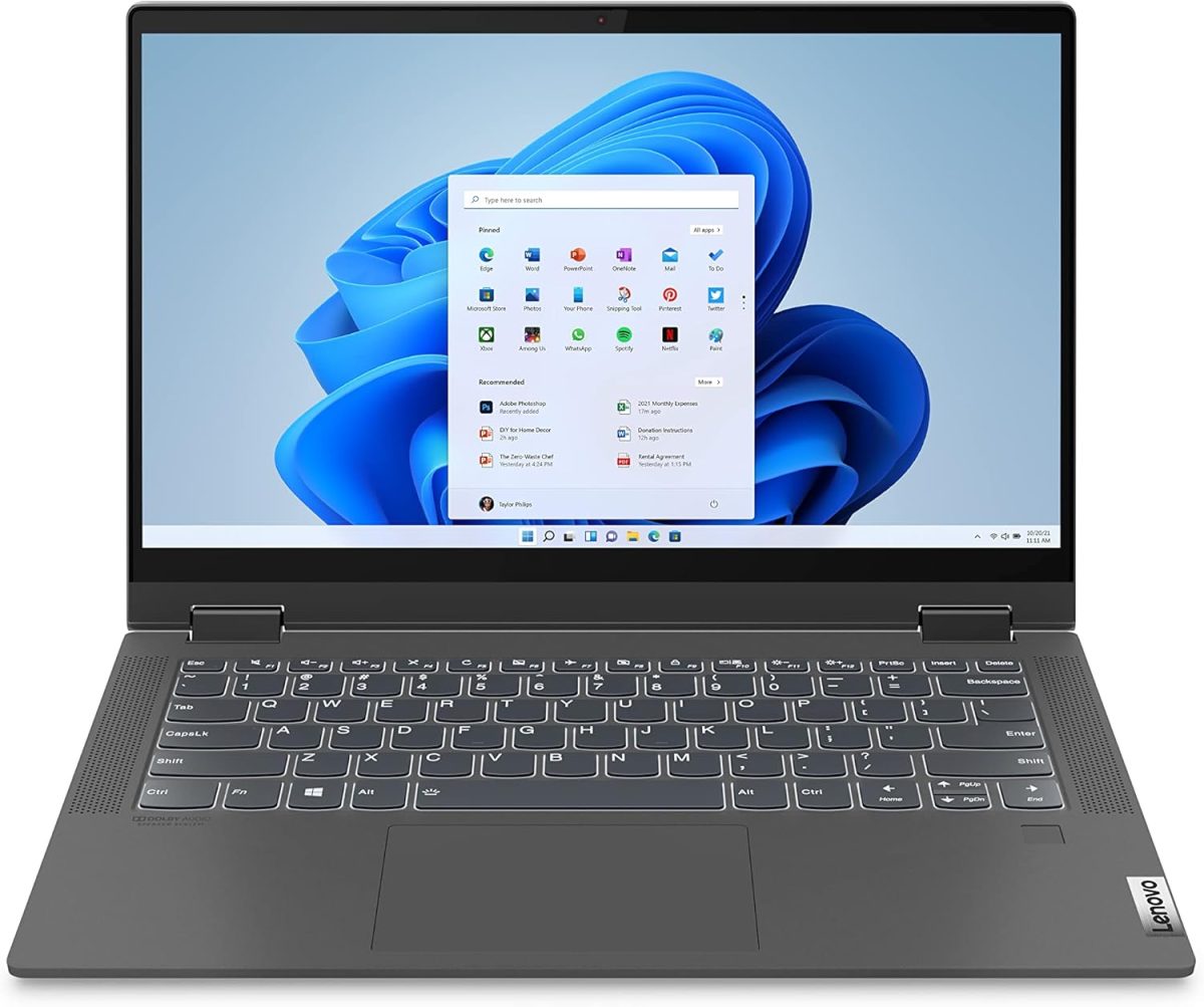 لينوفو فليكس 5i شاشة لمس FHD مقاس 14 انش ومعالج انتل كور i7-1165G7 وذاكرة RAM DDR4 سعة 12GB وذاكرة مستديمة M.2 SSD سعة 512GB وبطاقة رسومات انتل ايريس Xe وويندوز 11 هوم - رمادي جرافيت