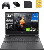 HP لابتوب العاب فيكتوس 15.6 انش بمعالج انتل i7-13620H الجيل 13 وبطاقة عرض مرئي RTX 4060 8GB وذاكرة RAM DDR4 سعة 16GB وSSD 1TB وويندوز 11 برو (يتضمن وحدة تحكم الالعاب + ماوس + مضاد للفيروسات + قاعدة