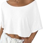 ريميدو تي شيرت نسائي فضفاض بأكمام قصيرة مكشوف الكتفين ورقبة غير متساوية