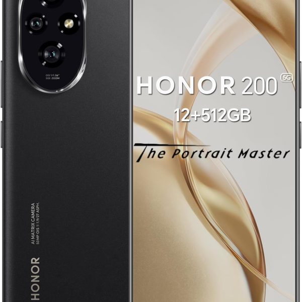 اونر هاتف ذكي 200 5G | روم 512GB + ذاكرة RAM 12GB | شاشة OLED 6.7 انش 120Hz | كاميرا ثلاثية 50MP | سناب دراجون 7 الجيل 3 | بطارية 5200mAh | شحن سريع 100 واط | ثنائي شرائح الاتصال | اندرويد 14 (اسود)