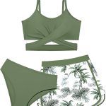 بدلة سباحة للبنات من ديرنو مكونة من 3 قطع، طقم بيكيني متقاطع مع شورت للبنات بعمر 7-16 سنة