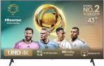 هايسينس تلفزيون ذكي 43 بوصة UHD 4K E6N-دولبي فيجن، وضع اللعب بلس، حركة سلسة مع ام ام ام سي، وضع رياضي بالذكاء الاصطناعي، تحكم صوتي، مشاركة للتلفزيون ويوتيوب ونتفليكس وديزني بلس وشاهد وانغامي، 43E6N