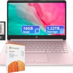 HP لابتوب فلاج شيب 14 انش مع اوفيس 365 لمدة عام | ذاكرة RAM 16GB | تخزين 1.22TB (64GB eMMC وقاعدة شحن 160GB وتخزين سحابي 1TB) | معالج انتل رباعي النواة | كاميرا ويب | واي فاي | ويندوز 11 | بينك