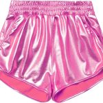 بيرفاشن سروال قصير لامع لامع للبنات بلون ذهبي/فضي/زهري