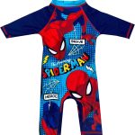 بدلة سباحة للاولاد بتصميم سبايدرمان الكل في واحد بعامل حماية من الاشعة فوق البنفسجية 40، امنة من الشمس
