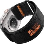 سوار ساعة من النايلون متوافق مع ساعة ابل الترا 2/الترا 49 ملم، سلسلة 10 46 ملم، سلسلة 9/8/7 45 ملم، سلسلة SE2/SE/6/5/4 44 ملم، سلسلة 3/2/1 42 ملم، سوار حلقي رياضي ناعم ومتين لساعة اي ووتش