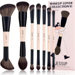 جيسوب مجموعة فرش مكياج 14 في 7 مزدوجة الجوانب لكريم الاساس والكونسيلر واحمر الخدود وظلال العيون والكونتور والبودرة ودمج الحواجب وتحديد العيون، فرش مكياج لم يتم اختبارها على الحيوانات، لون بيتش دست