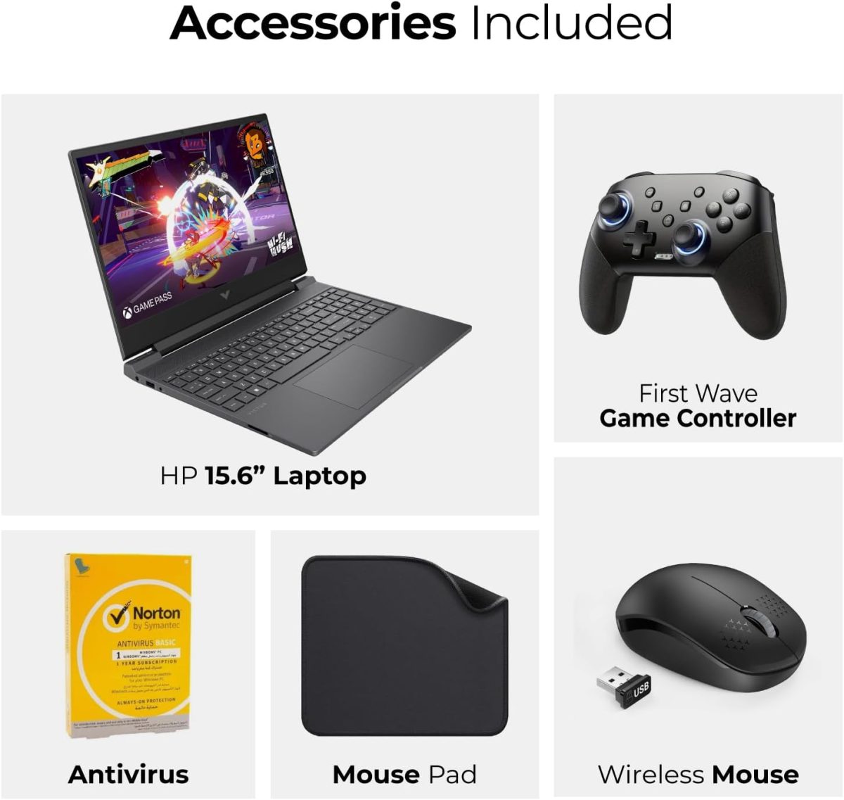 ⁦HP لابتوب العاب فيكتوس 15.6 انش بمعالج انتل i5-12450H الجيل 12 وبطاقة رسومات RTX3050 4GB وذاكرة RAM DDR4 48GB وSSD 1TB وويندوز 11 برو (يتضمن وحدة تحكم العاب الموجة الاولى + ماوس + مضاد للفيروسات +⁩ - الصورة ⁦2⁩