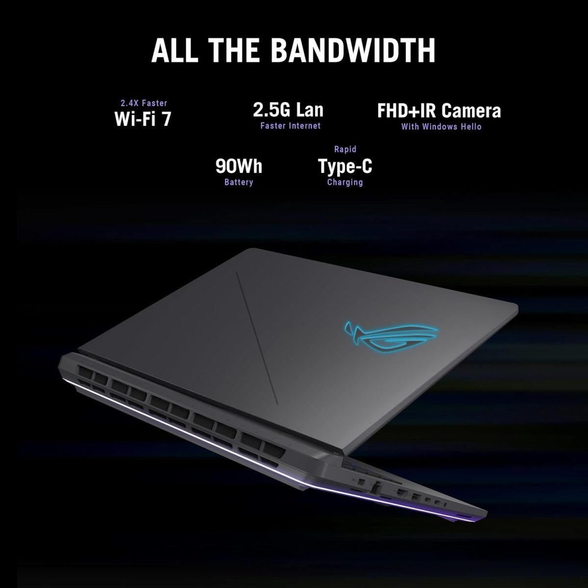 ⁦ASUS ROG Strix G16 (2025) Gaming Laptop, 16” FHD+ 16:10 165Hz/3ms Display, NVIDIA® GeForce RTX™ 5070 Laptop GPU, Intel® Core™ i9 Processor 14900HX, 32GB DDR5-5600, 1TB SSD, Wi-Fi 7, Win11 Home⁩ - الصورة ⁦8⁩