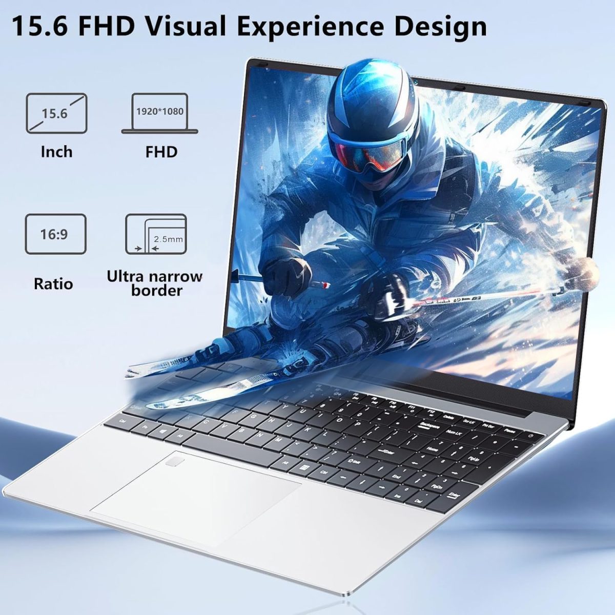 ⁦لابتوب العاب 15.6 انش، معالج N95 (حتى 3.4GHz) شاشة 1920×1080 FHD IPS، لابتوب 16GB DDR4 512GB SSD، زاوية مفتوحة 180 درجة، كيبورد باضاءة خلفية، واي فاي 5، كاميرا ويب⁩ - الصورة ⁦2⁩