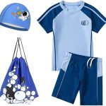 بدلة سباحة للاولاد من راش جارد بعامل حماية من الاشعة فوق البنفسجية 50+، طقم ملابس سباحة من 4 قطع للحماية من الشمس للاولاد بعمر 4-13 سنة