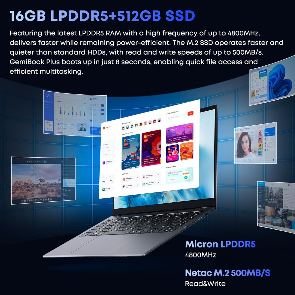 ⁦تشو وي لابتوب جيمي بوك بلس 15.6 انش، 16GB LPDDR5 512GB SSD، انتل N150 (حتى 3.6GHz، TDP 15W)، ويندوز 11، SSD 2TB، IPS FHD 2K، HDMI، واي فاي 6، بلوتوث 5.2، USB 3.0، كاميرا ويب⁩ - الصورة ⁦4⁩