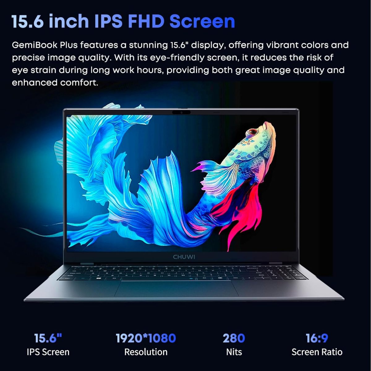⁦تشو وي لابتوب جيمي بوك بلس 15.6 انش، 16GB LPDDR5 512GB SSD، انتل N150 (حتى 3.6GHz، TDP 15W)، ويندوز 11، SSD 2TB، IPS FHD 2K، HDMI، واي فاي 6، بلوتوث 5.2، USB 3.0، كاميرا ويب⁩ - الصورة ⁦5⁩