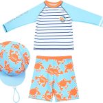 ماو طقم ملابس سباحة واقية من الطفح الجلدي للاولاد باكمام طويلة بعامل حماية من الاشعة فوق البنفسجية 50+ ملابس سباحة واقية من الشمس 3 قطع