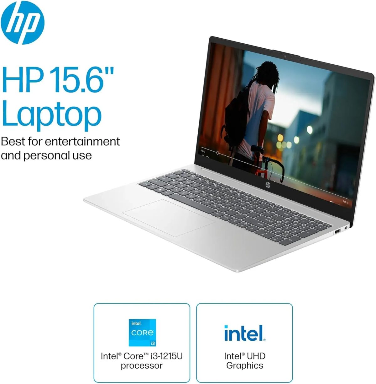 ⁦HP لابتوب للاعمال بشاشة لمس 15.6 انش ومعالج i3-1215U سداسي النواة (يتفوق على i5 1135G7) وذاكرة RAM 16GB وSSD 1TB وويندوز 11 برو لون فضي انيق مع شاحن⁩ - الصورة ⁦2⁩